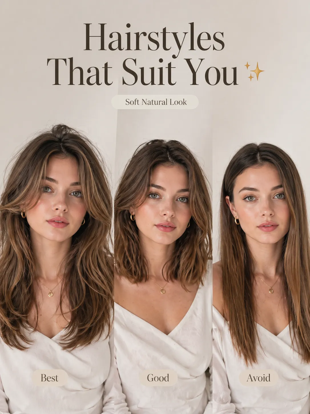 Recomendação de penteado por IA mostrando opções para uma mulher com base no formato do rosto