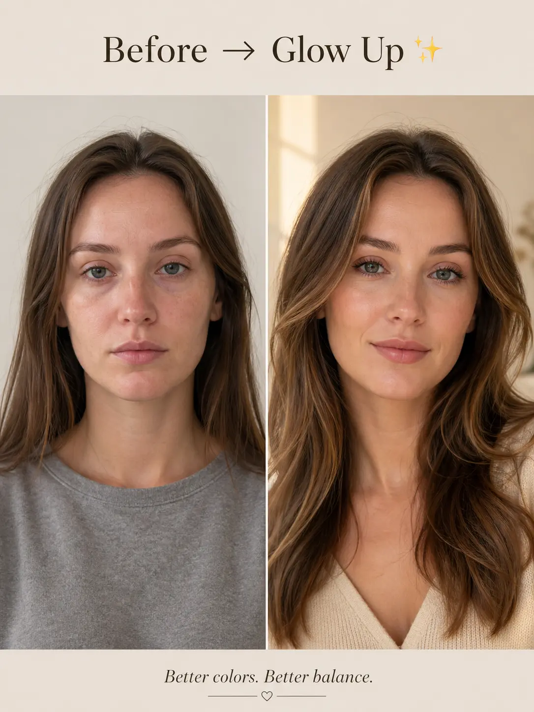 Before and after color analysis glow up with clothing colors