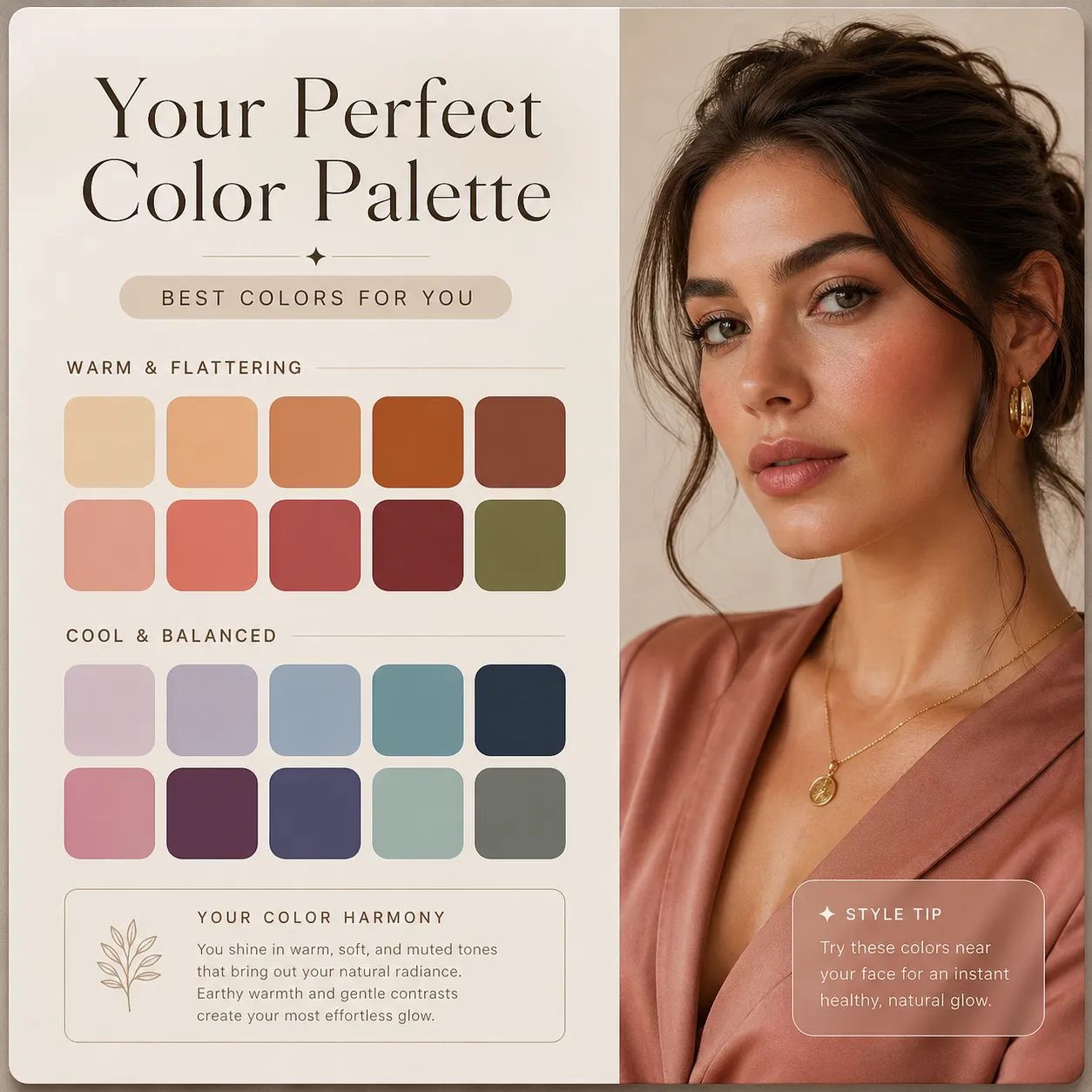 Personal color analysis result showing undertone palette and recommendations